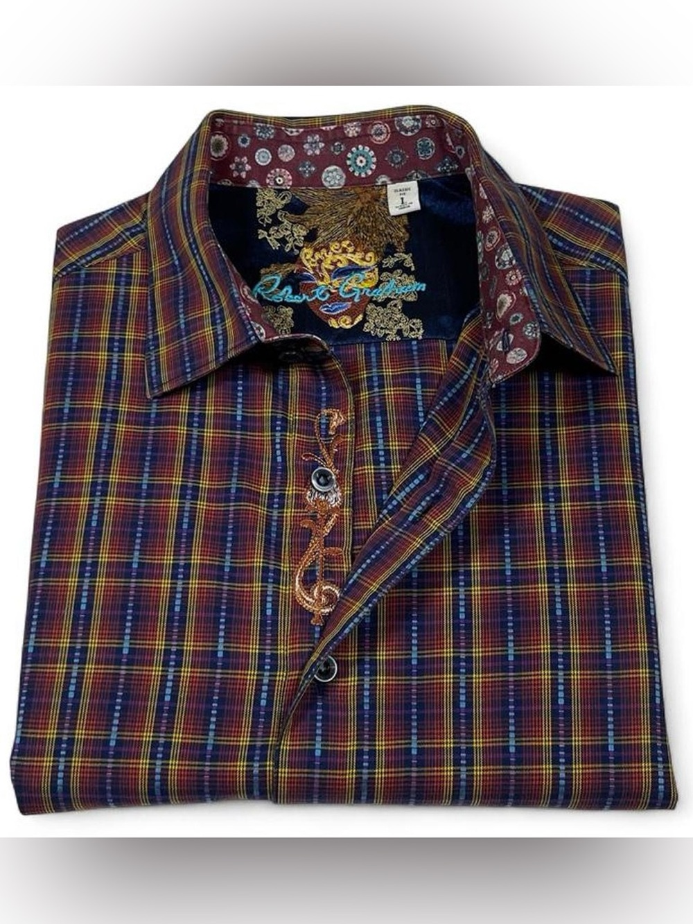 NWOT! Robert Graham Mardi Gras Multicolored Plaid Button-Up Shirt Men’s Size L